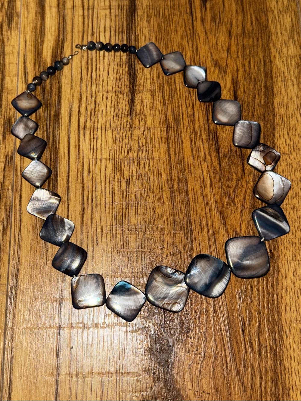 Hand Crafted Iridescent Gray Shell Mosaic Necklace